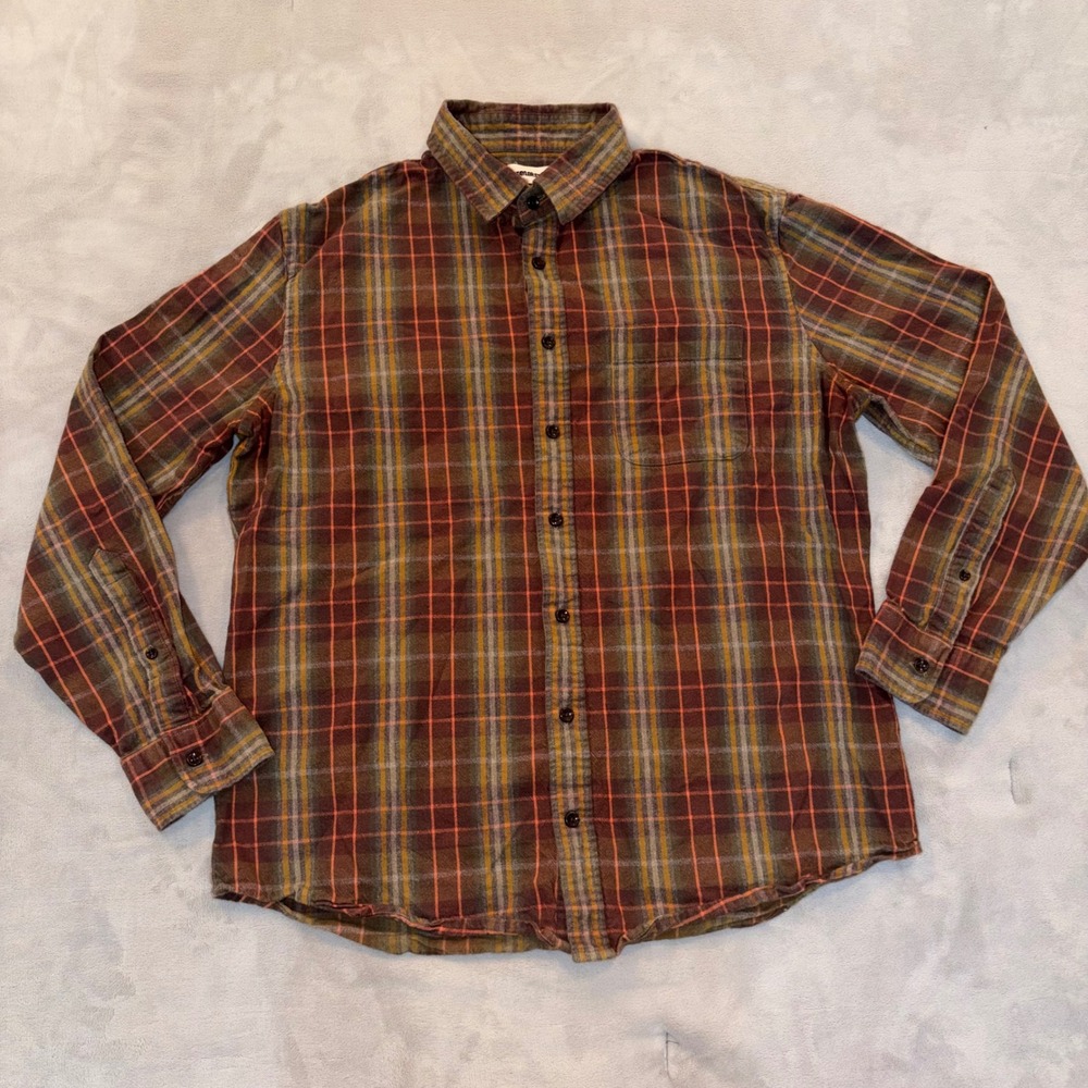 Taylor Stitch Mens Plaid Flannel Button Down Shirt Brown Orange Yellow Size 42 - Picture 1 of 7